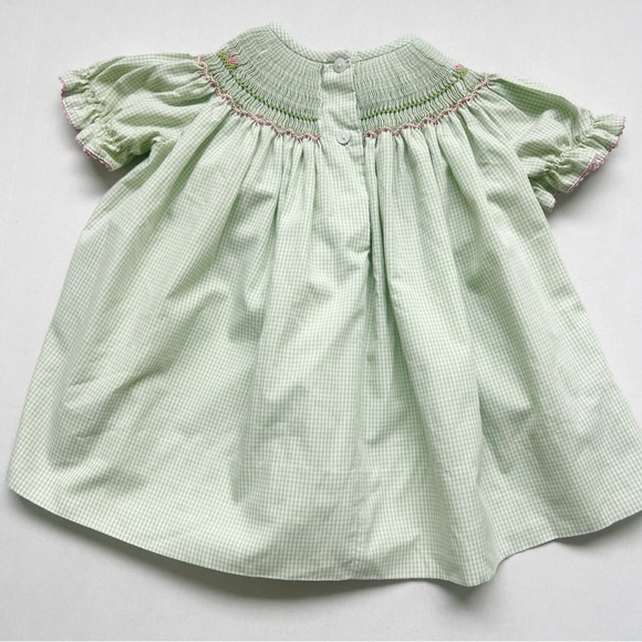 Smocked Bunny Little Girls Dress Amanda Remembered Bishop Style Easter Green - Picture 2 of 5